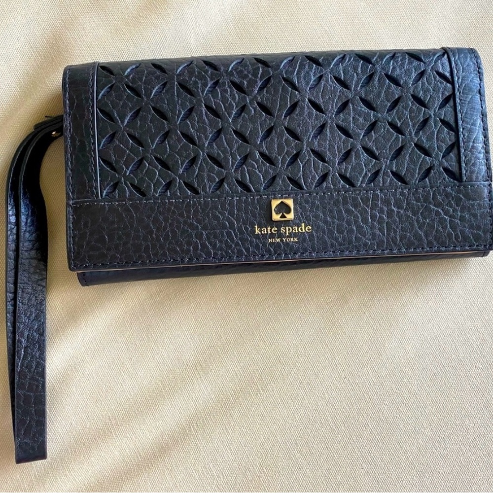 Kate Spade Black Perforated Leather Wristlet